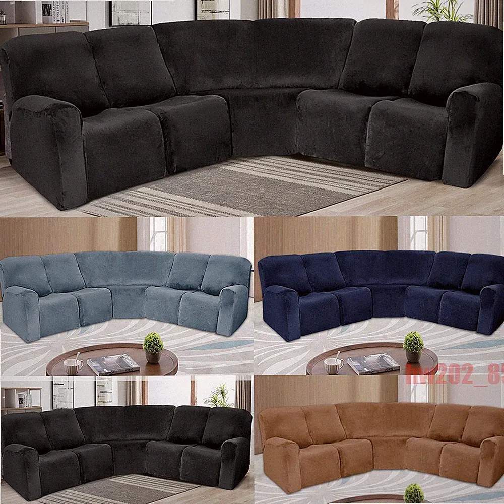 Velvet Stretch Sectional Recliner Sofa Covers for 5-Seater Corner Reclining Sofa