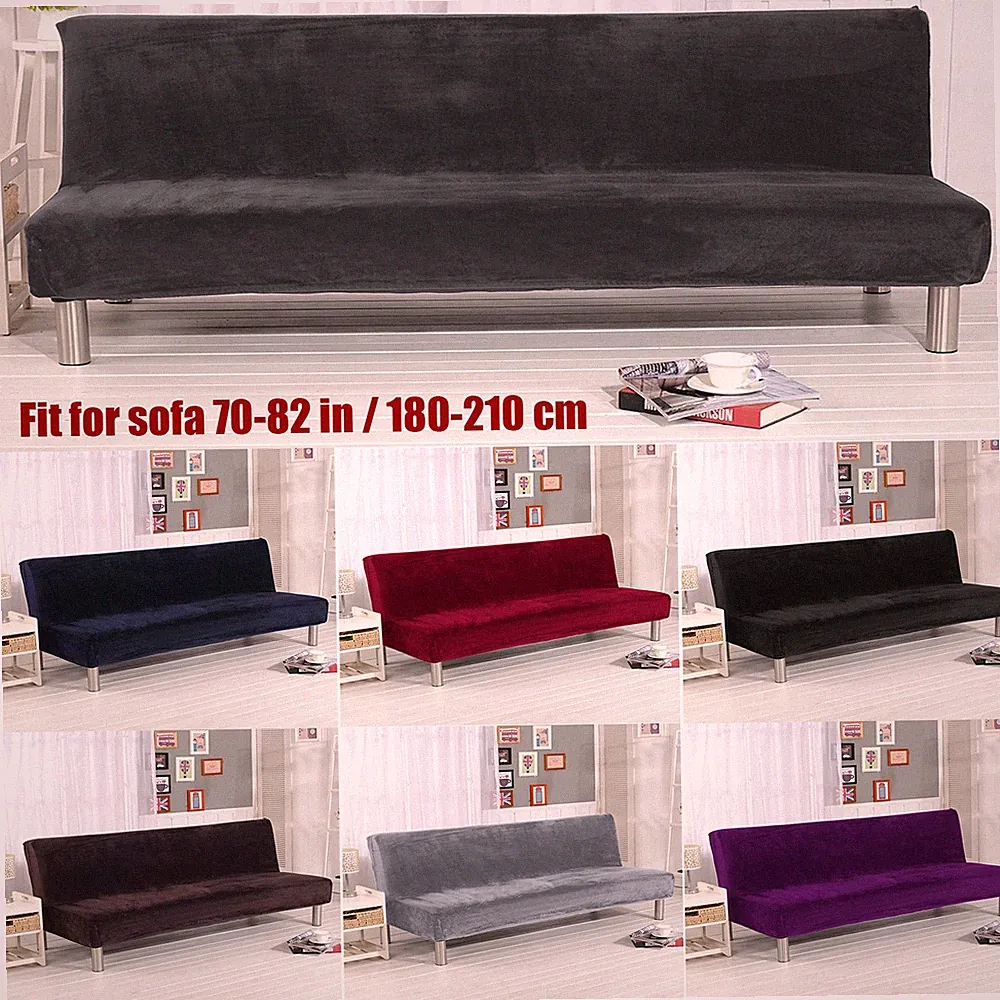 Velvet Stretch Sofa Bed Cover Armless Futon Slipcover Solid Color Protector US
