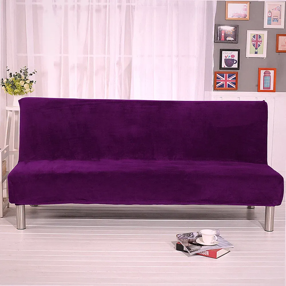 Velvet Stretch Sofa Bed Cover Armless Futon Slipcover Solid Color Protector US