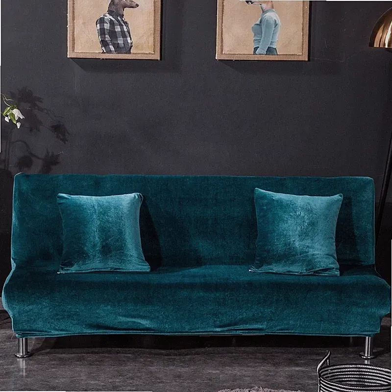 Velvet Thick Futon Cover Armless Sofa Bed Cover Stretch Folding Couch Slipcover