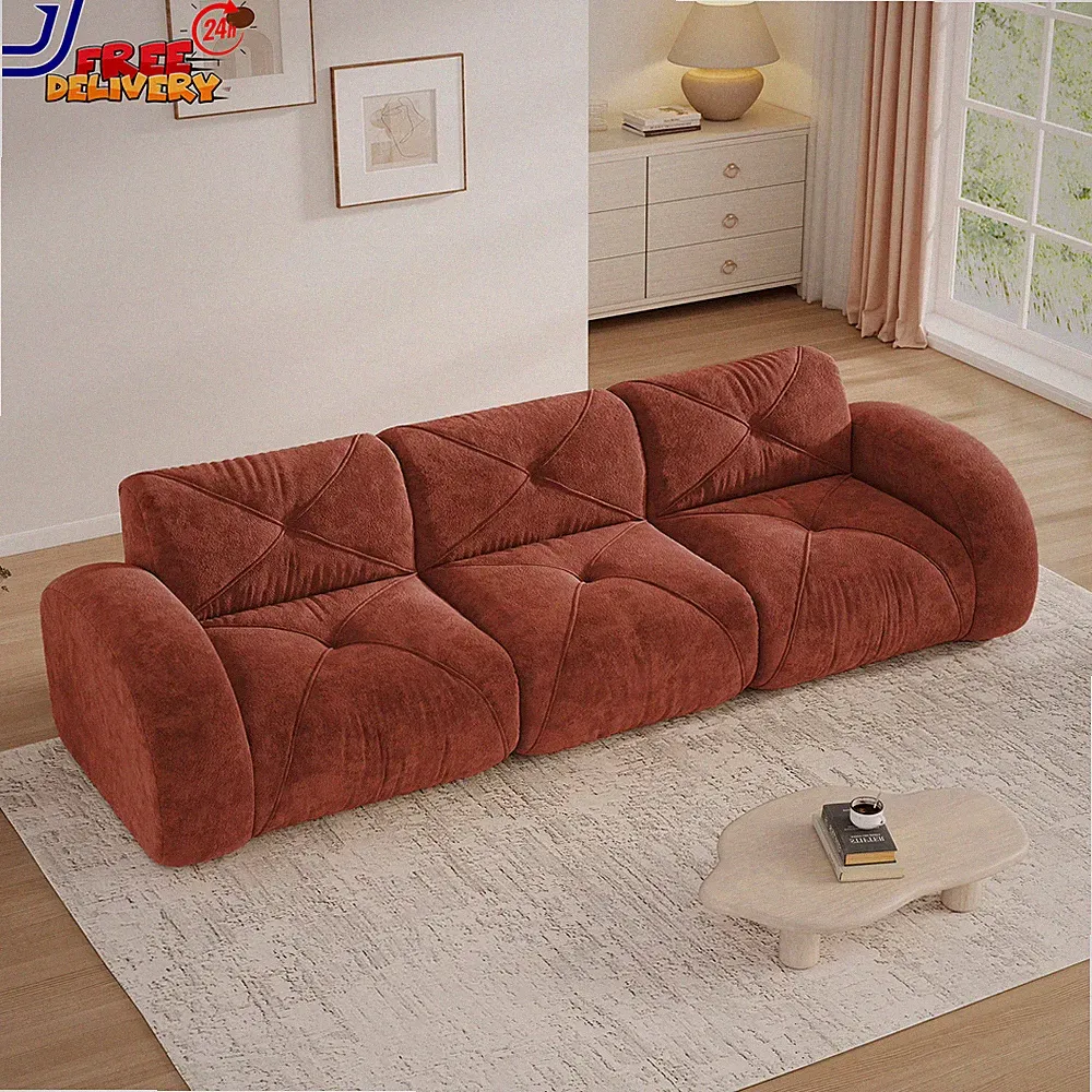 Velvet Tufted Modular Sectional Sofa 110" Wide 3 Seater Deep Seat Boneless Couch