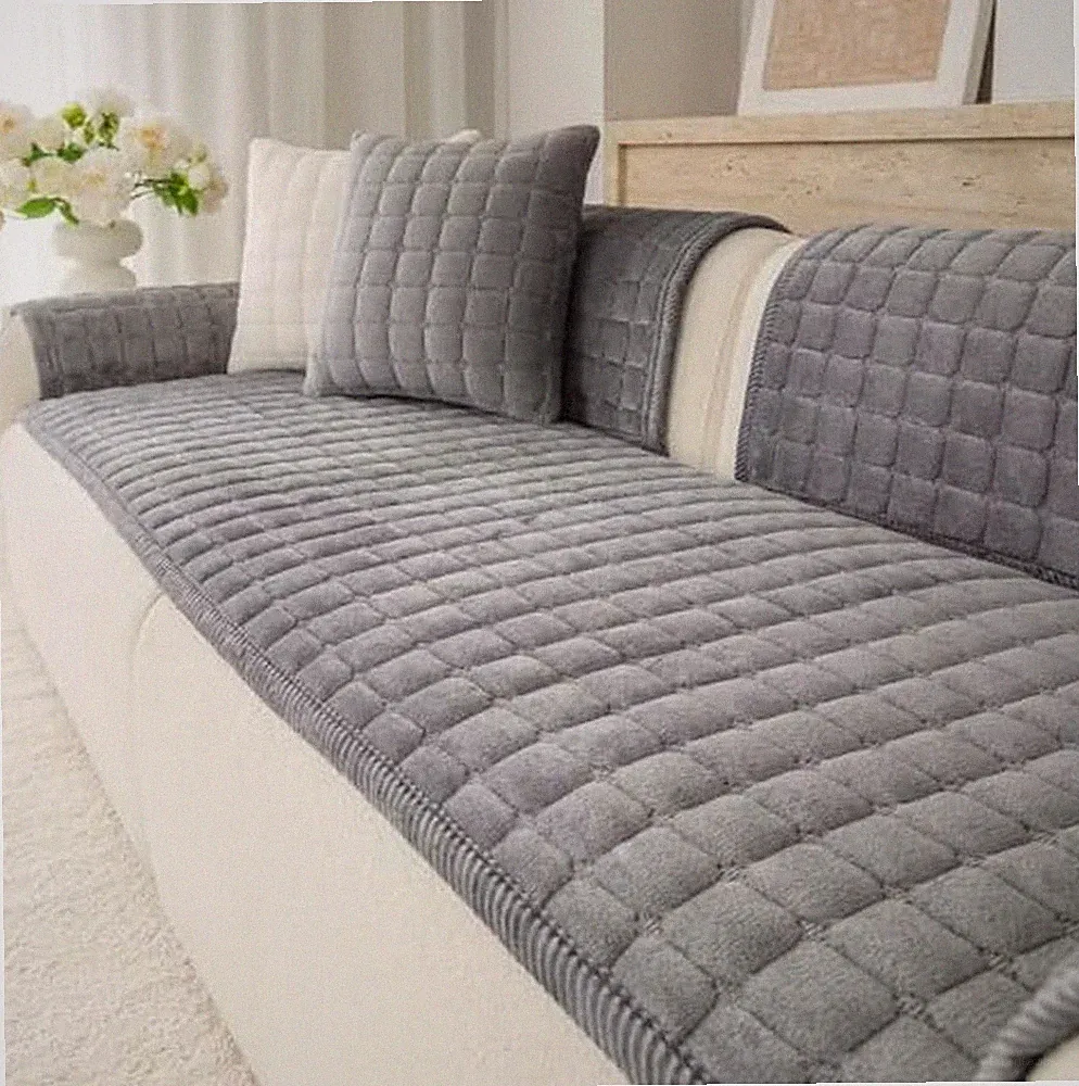 Velvet Washable Couch Cover for Dog,L Shape Sofa Cover for Pets. Dark Grey