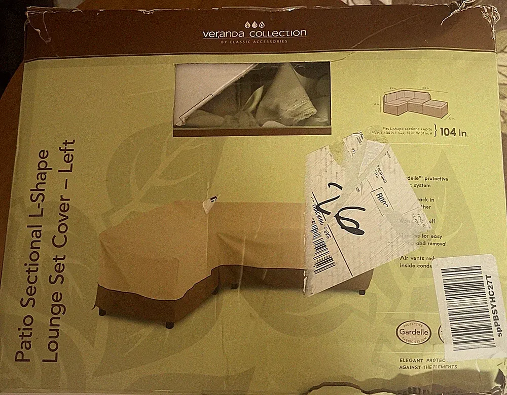 Veranda Collection Patio Left Facing L-Shape Sectional 104" LOUNGE SET COVER