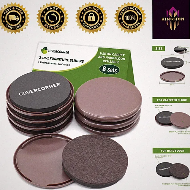 Versatile 3 1/2 Inch Furniture Sliders - Protect Floors While Moving Heavy Items