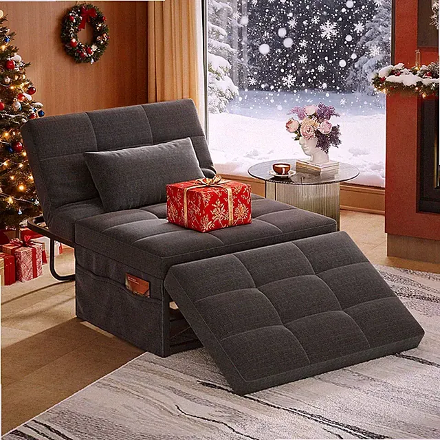 Versatile 4-in-1 Dark Grey Folding Ottoman Sofa Bed with Adjustable Back