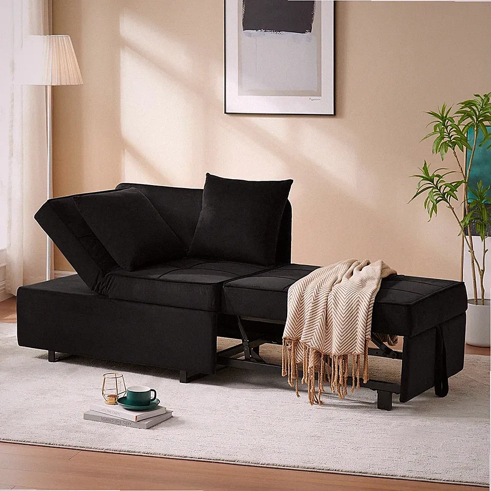 Versatile 4-in-1 Velvet Sofa Bed with Pillows & Adjustable Recliner for Small Sp
