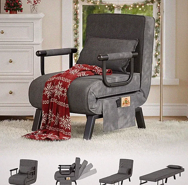 Versatile 5-in-1 Sleep Chair Bed with Adjustable Backrest - Dark Grey