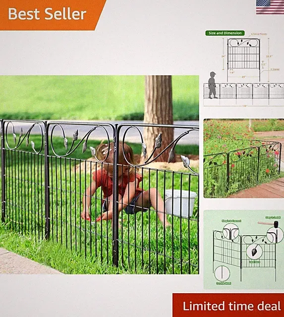 Versatile 5-Panel Iron Garden Fence - 24in Tall and Rustproof for Outdoors