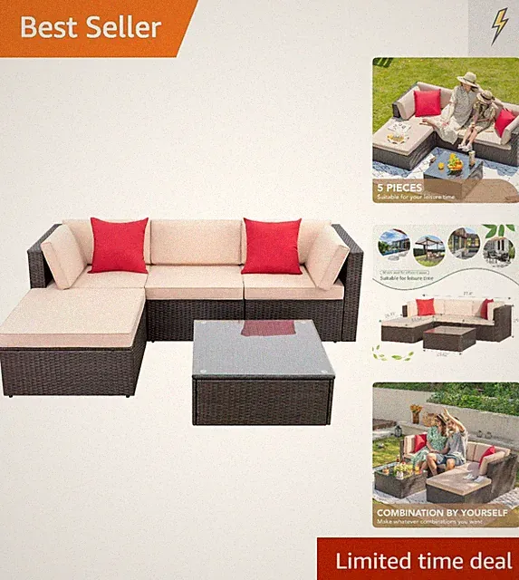 Versatile 5-Piece Modular Outdoor Sofa Set - Perfect for Patios and Backyards