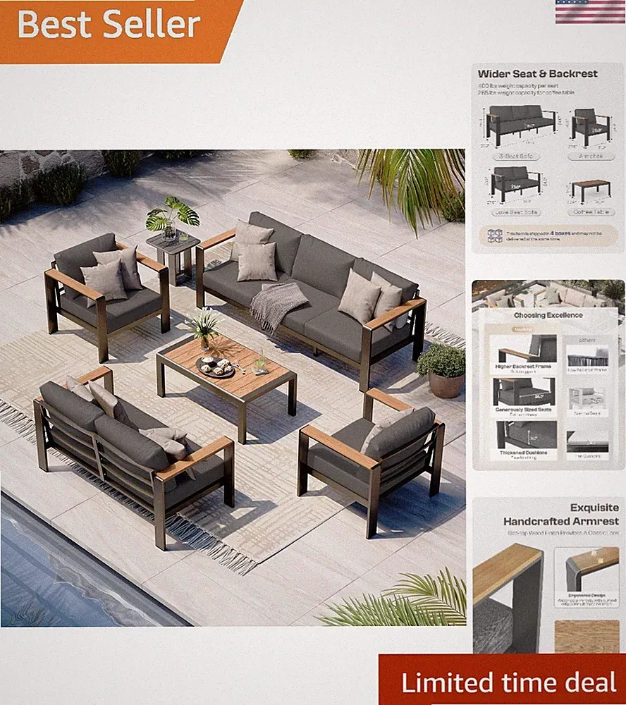 Versatile 5-Piece Outdoor Sectional Set with Washable Cushions and Coffee Table