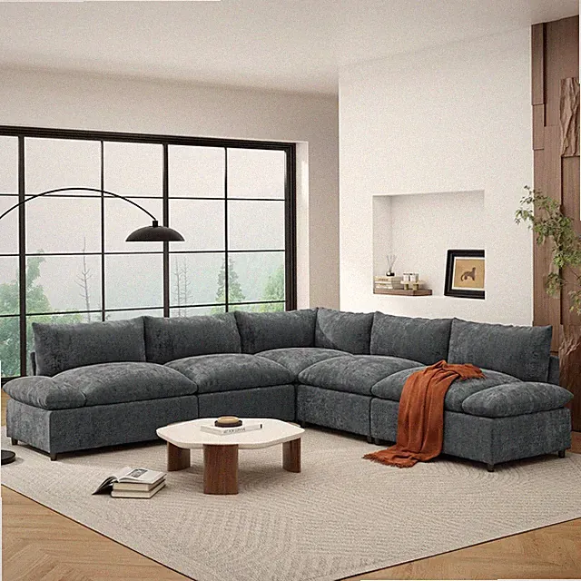 Versatile 5-Seat L-Shaped Modular Sectional Sofa with Storage - Dark Gray