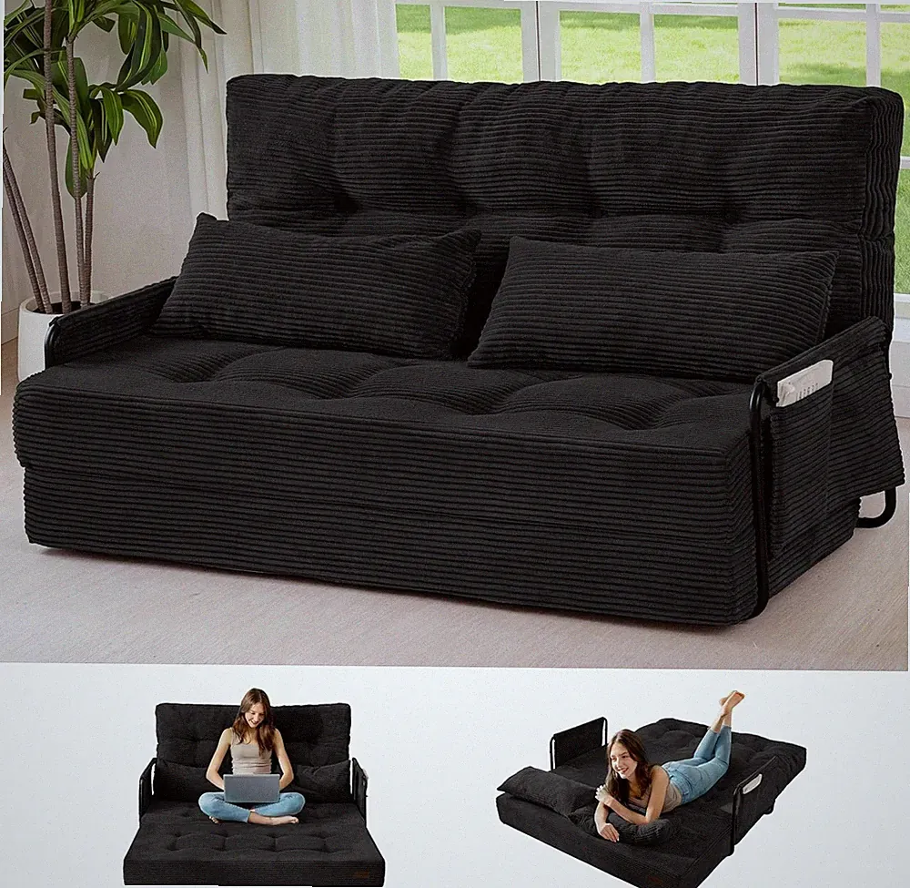 Versatile Adjustable Sofa Bed Couch with 2 Pillows, Perfect for Small Spaces
