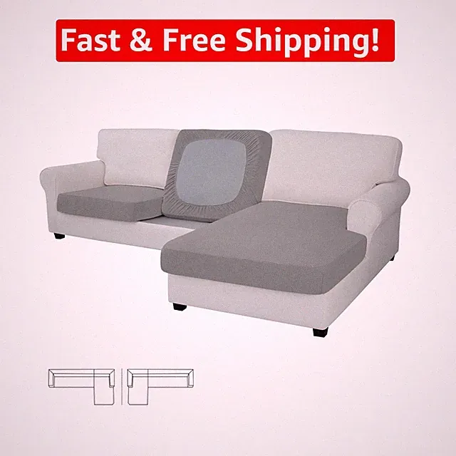 Versatile Anti-Slip Cushion Covers for 2 Seater & Chaise Lounge, Light Gray