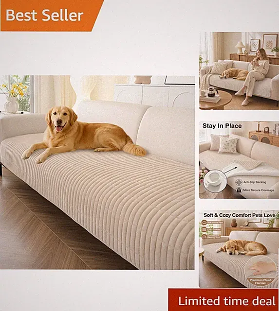 Versatile Apricot Couch Cover for Dogs - Plush, Non-Slip & 36”x71” Size