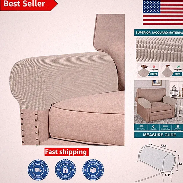 Versatile Armrest Covers for All Sofas - Jacquard Slipcovers in Island Fossi