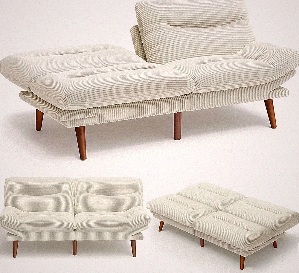 Versatile Beige & White Convertible Futon Sofa Bed with Adjustable Backrest