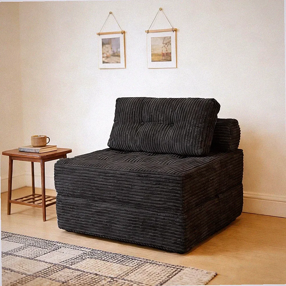 Versatile Dark Grey Sectional Cloud Couch & Folding Sofa Bed with Pillow