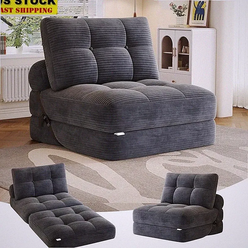 Versatile Folding Sofa Bed W/ Headrest & Lumbar Pillow Shredded Foam Cushion New