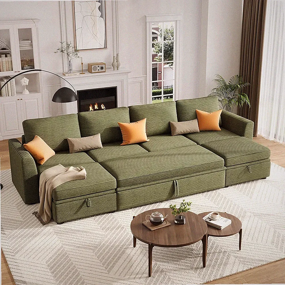 Versatile Modular Sleeper Sofa with Storage - 6 Seats & 2 Ottomans