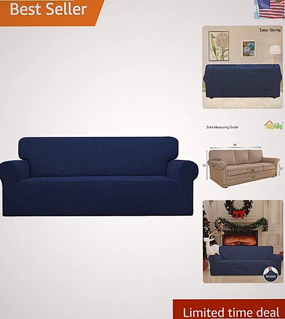 Versatile Navy Stretch Sofa Cover - Machine Washable Protector for Families