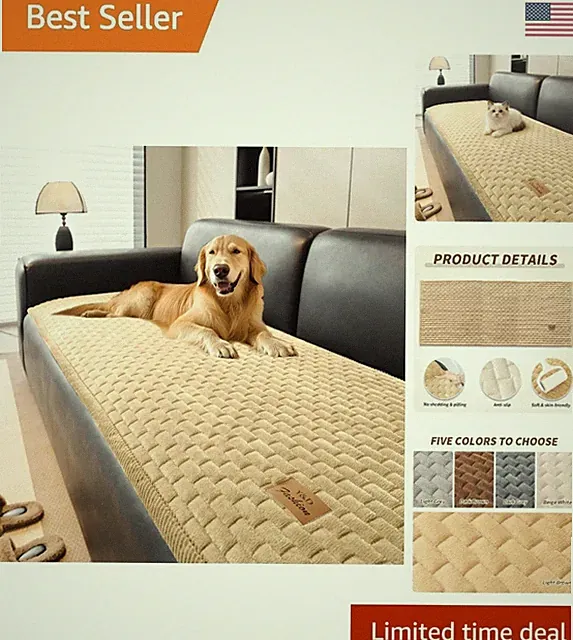 Versatile Non-Slip Flannel Couch Cover - 28”x94” for Pets in Light Brown