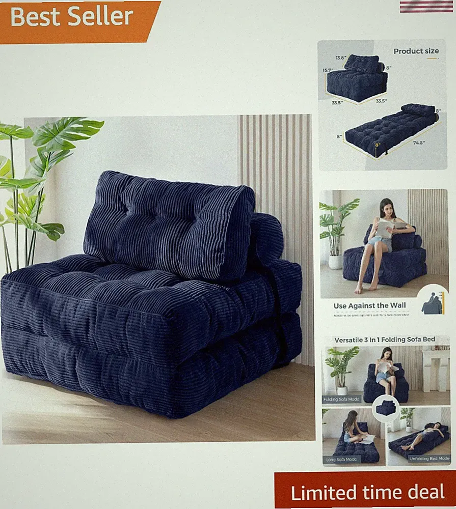 Versatile Sofa Bed with Shredded Foam - Perfect for Living Rooms & Bedrooms