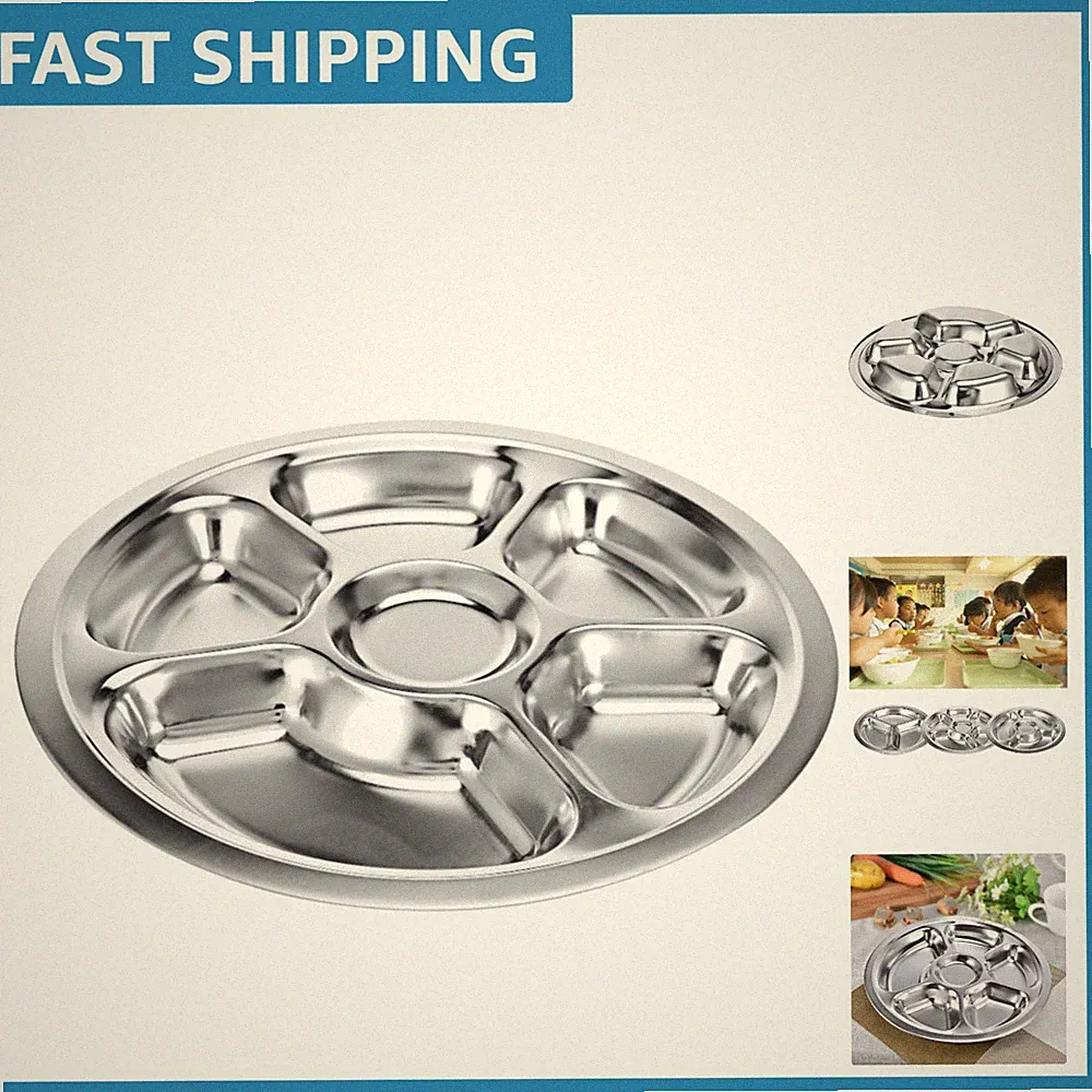 Versatile Stainless Steel 6-Section Plate - Great for Meals at Home or On the Go