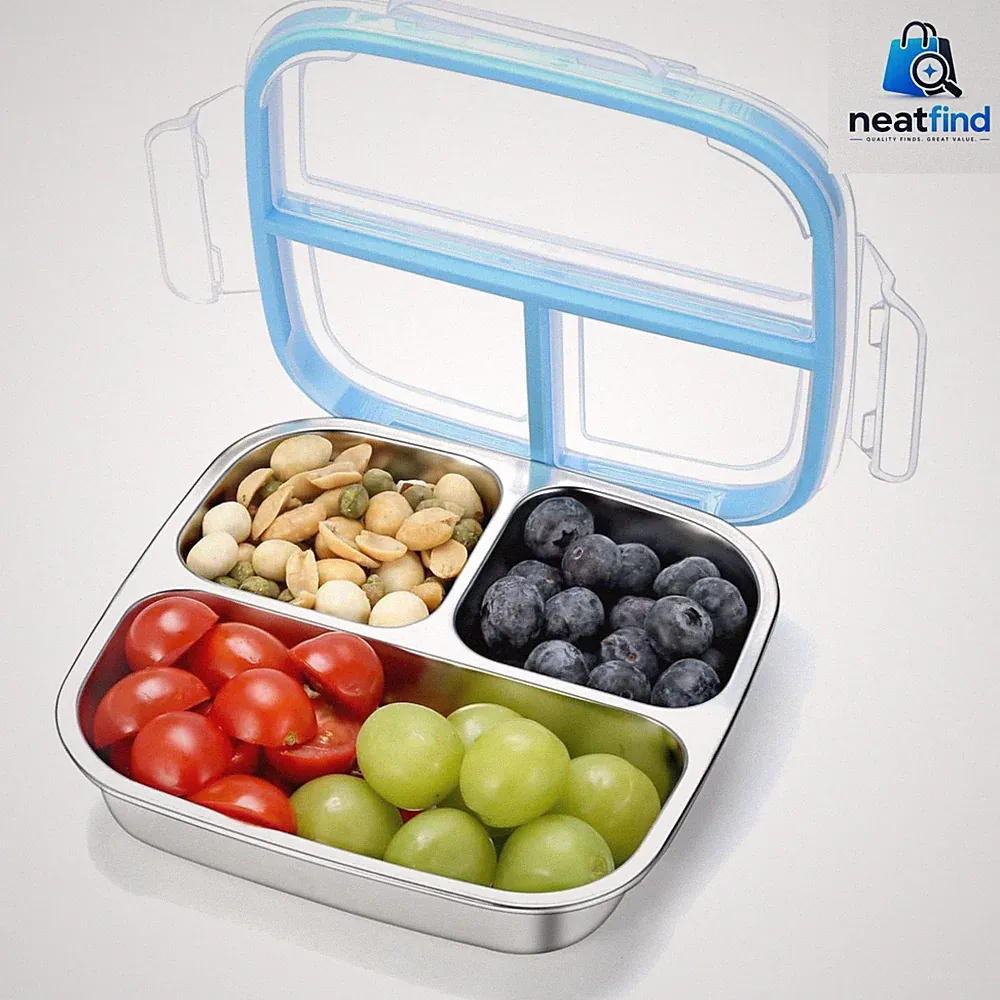 Versatile Stainless Steel Lunch Box with 3 Compartments for On-the-Go Kids