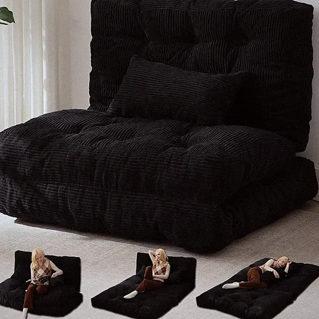 Versatile Tri-Fold Corduroy Sofa Bed with Pillow for Guests and Relaxation