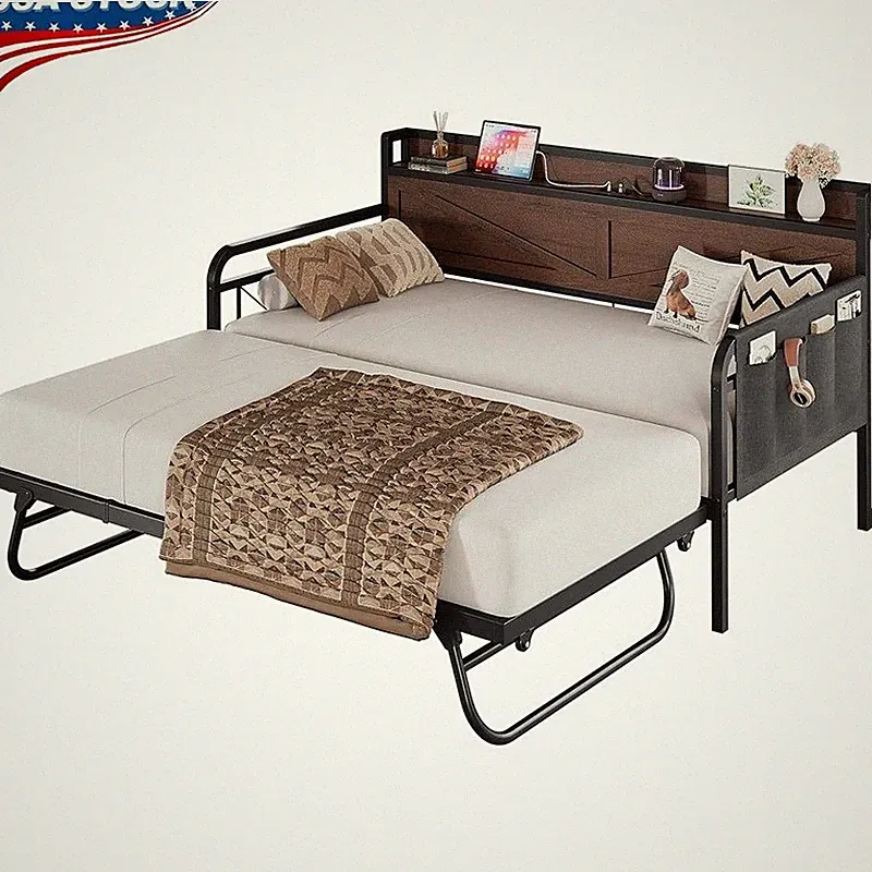 Versatile Twin Sofa Bed Sturdy Metal Frame Easy Install W/ Storage Charging New