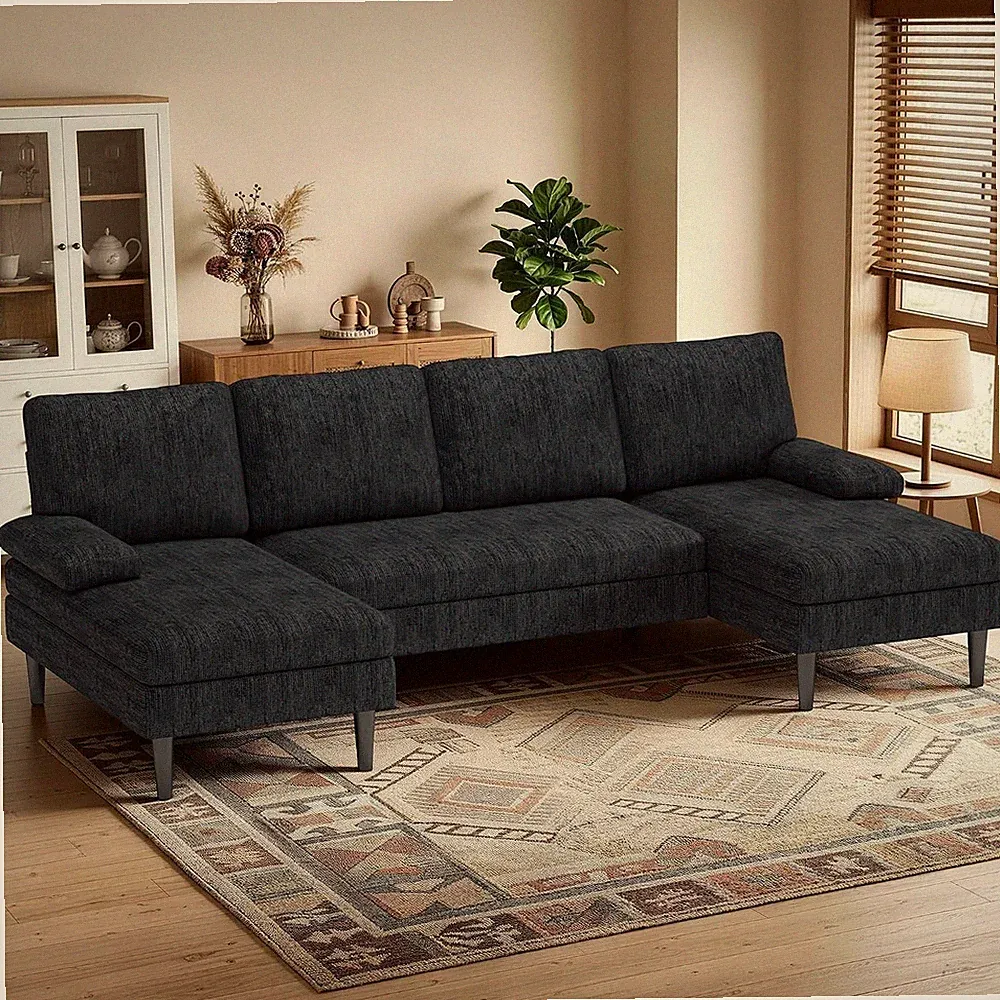 Versatile U-Shaped Couch with Dual Chaise Lounge - Perfect for Family Spaces