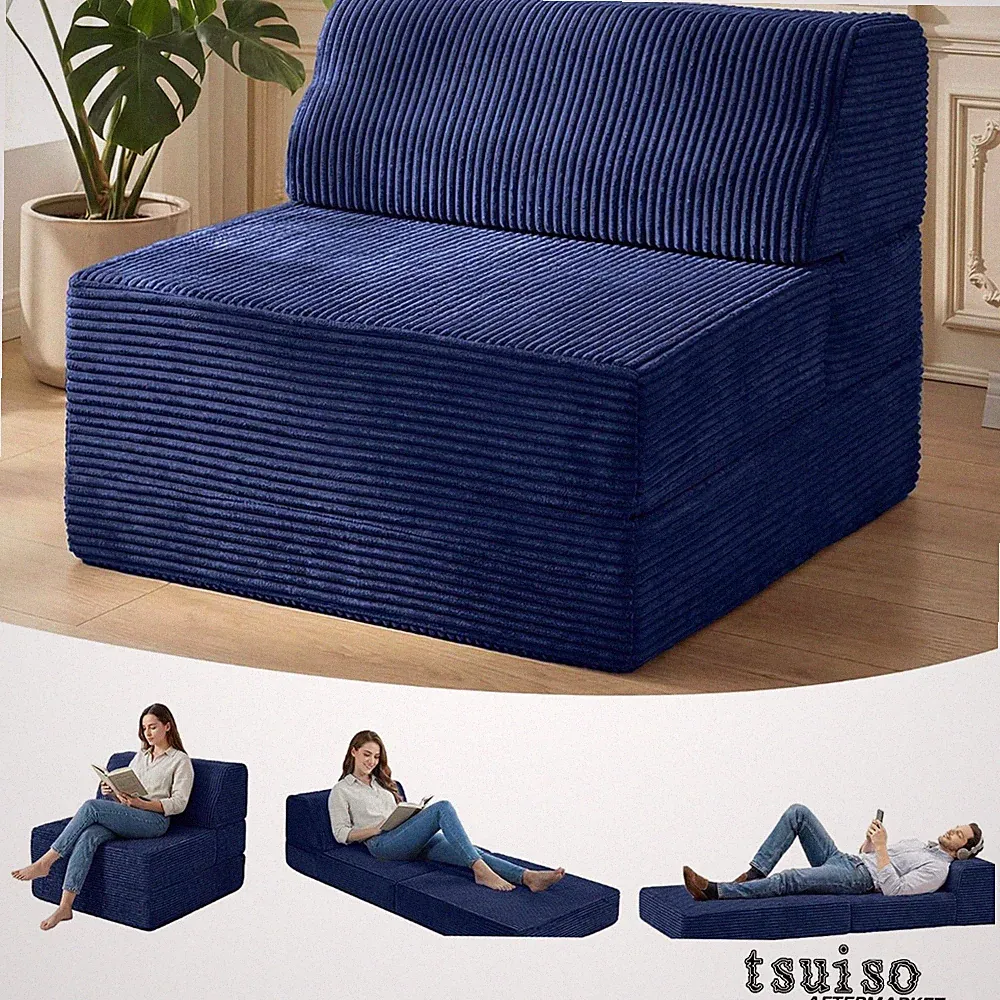 Versatile Washable Navy Blue Sofa Bed with Pillow - Perfect for Small Spaces
