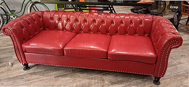 VERY LIGHTLY USED SOFA AND LOVE SEAT RED FAUX LEATHER LESS THEN 1/2 PRICE