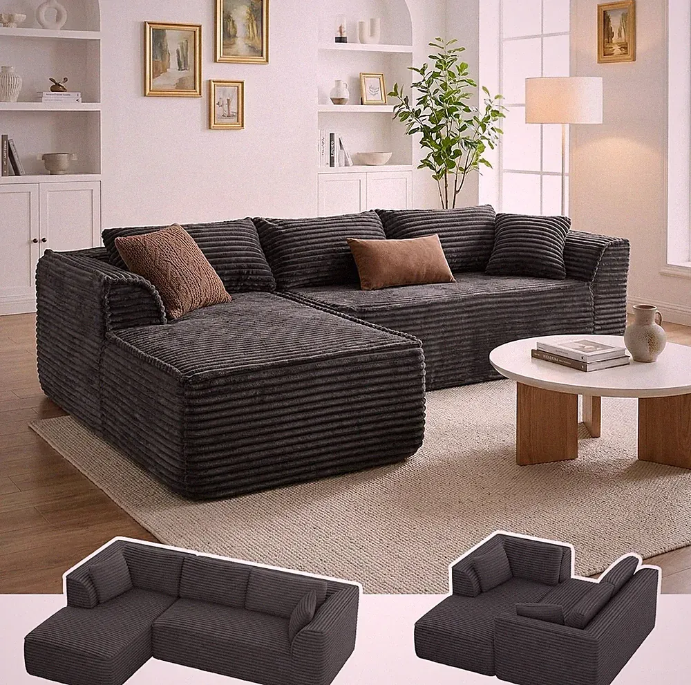 Vesgantti 106" Boneless Couch with Chaise, Deep Seat Comfy Cloud Modular Sofa Co
