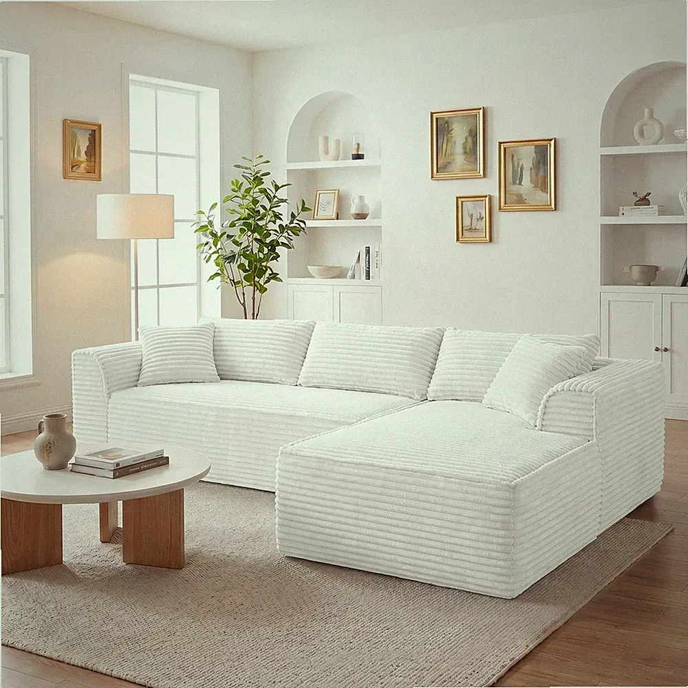 Vesgantti 106" Boneless Couches for Living Room, No Assembly Required Beige