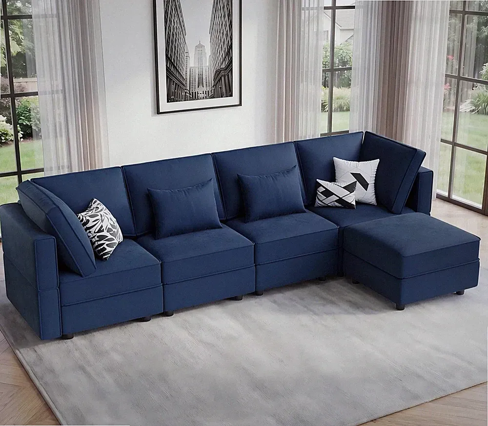 Vesgantti 118" 5 Seats L Shaped Modular Sectional Couch with Storage, Blue