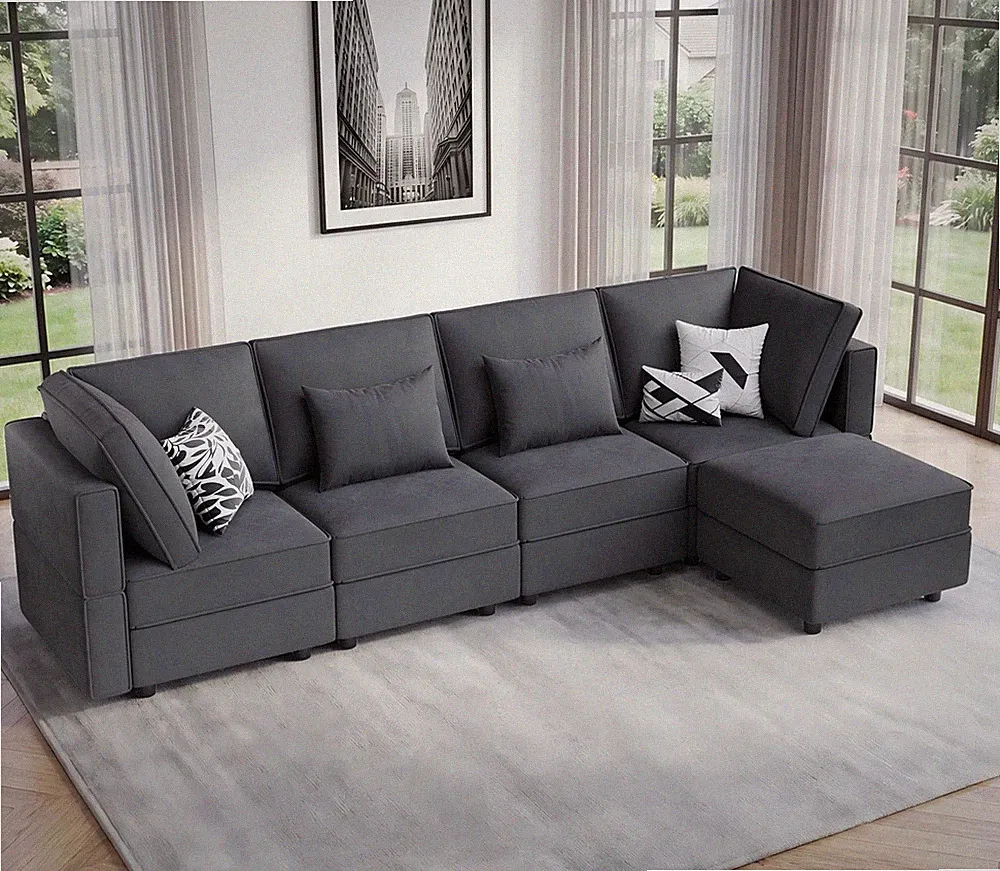 Vesgantti 118" 5 Seats L Shaped Modular Sectional Couch with Storage, Gray