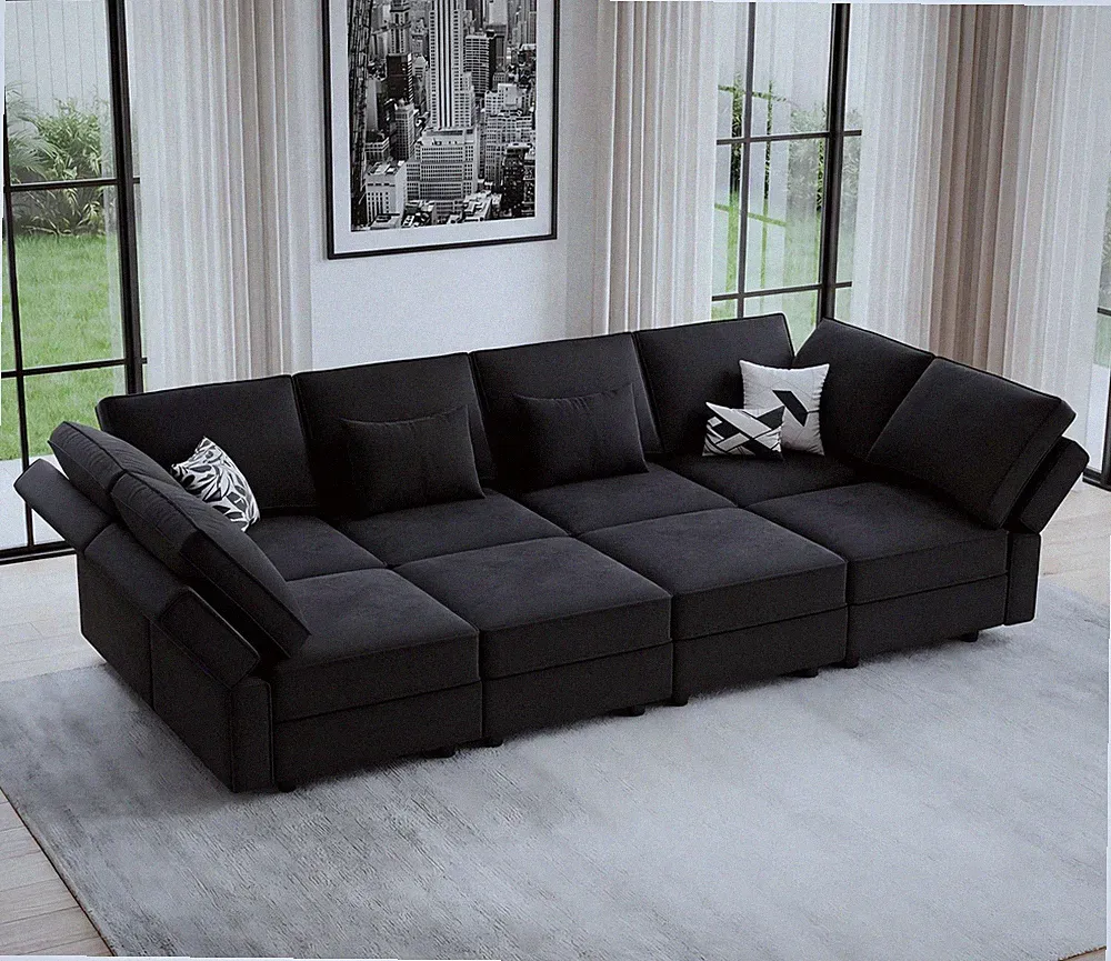 Vesgantti 118" 8 Seats Modular Sectional Sleeper Sofa with Storage, Black