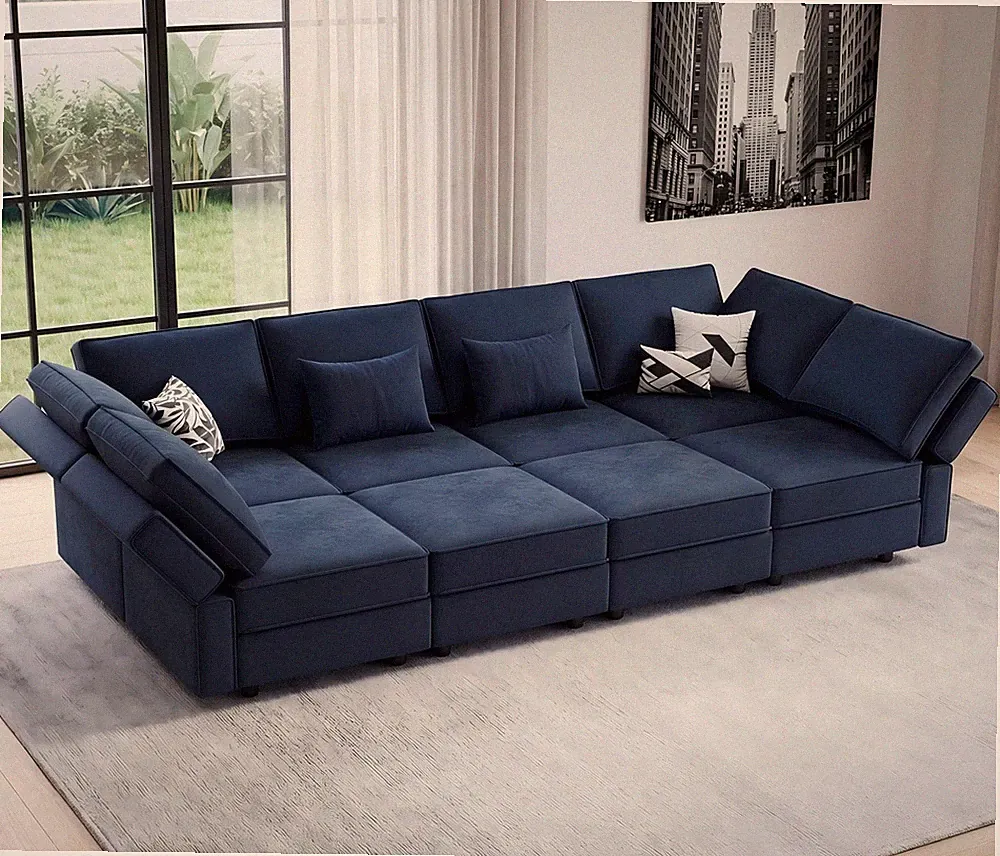 Vesgantti 118" 8 Seats Modular Sectional Sleeper Sofa with Storage, Blue