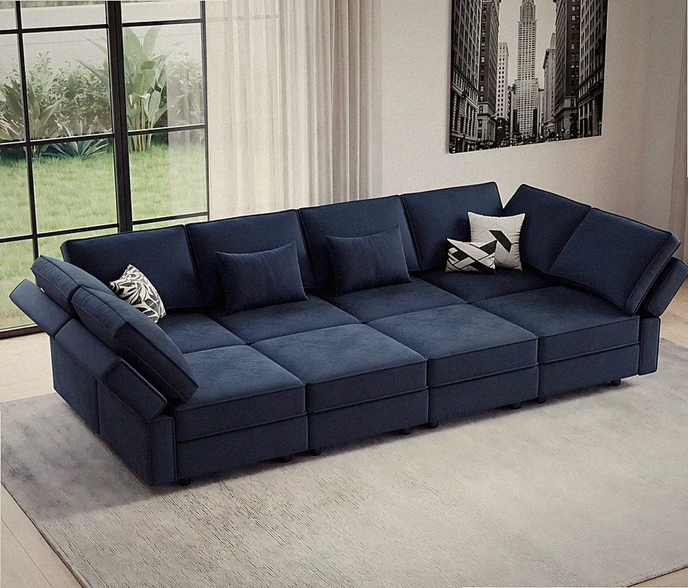 Vesgantti 118" 8 Seats Modular Sectional Sleeper Sofa with Storage, Blue