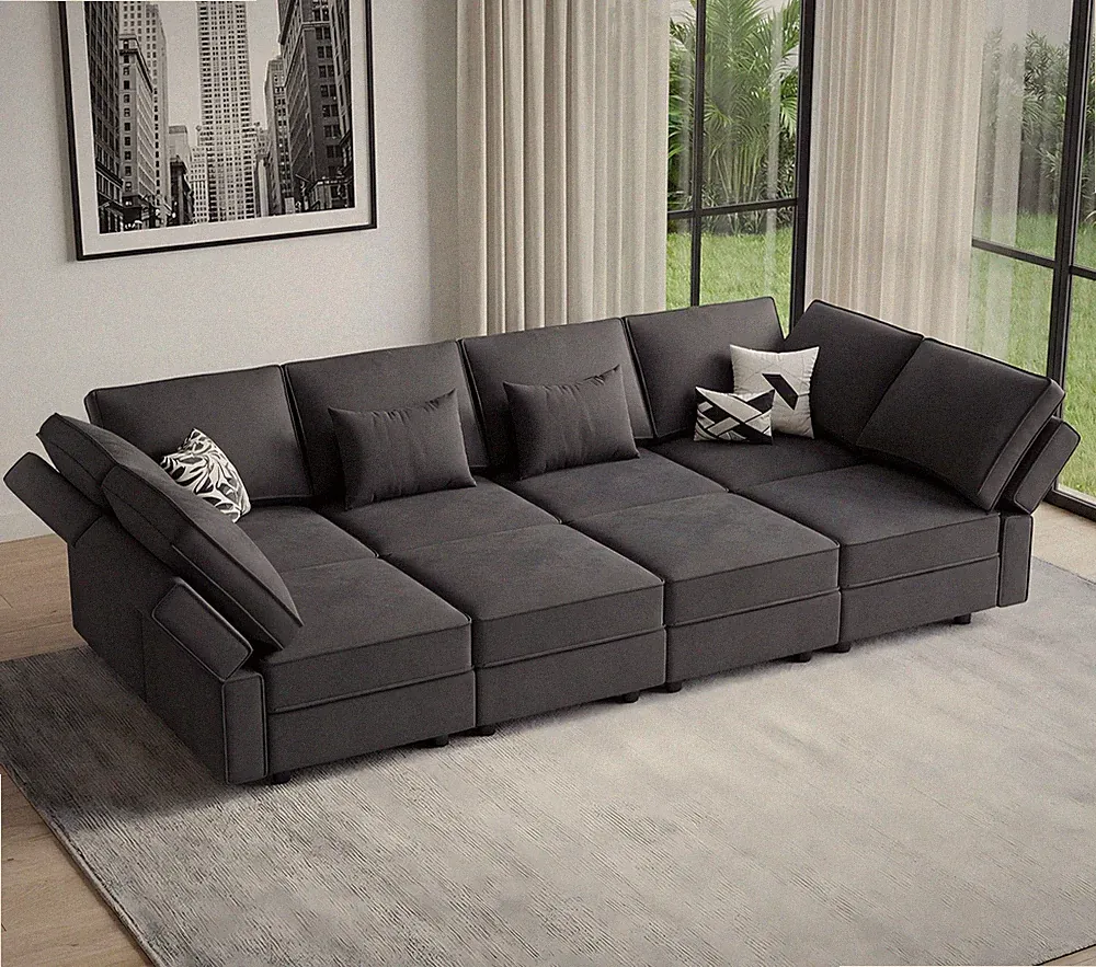 Vesgantti 118" 8 Seats Modular Sectional Sleeper Sofa with Storage, Gray