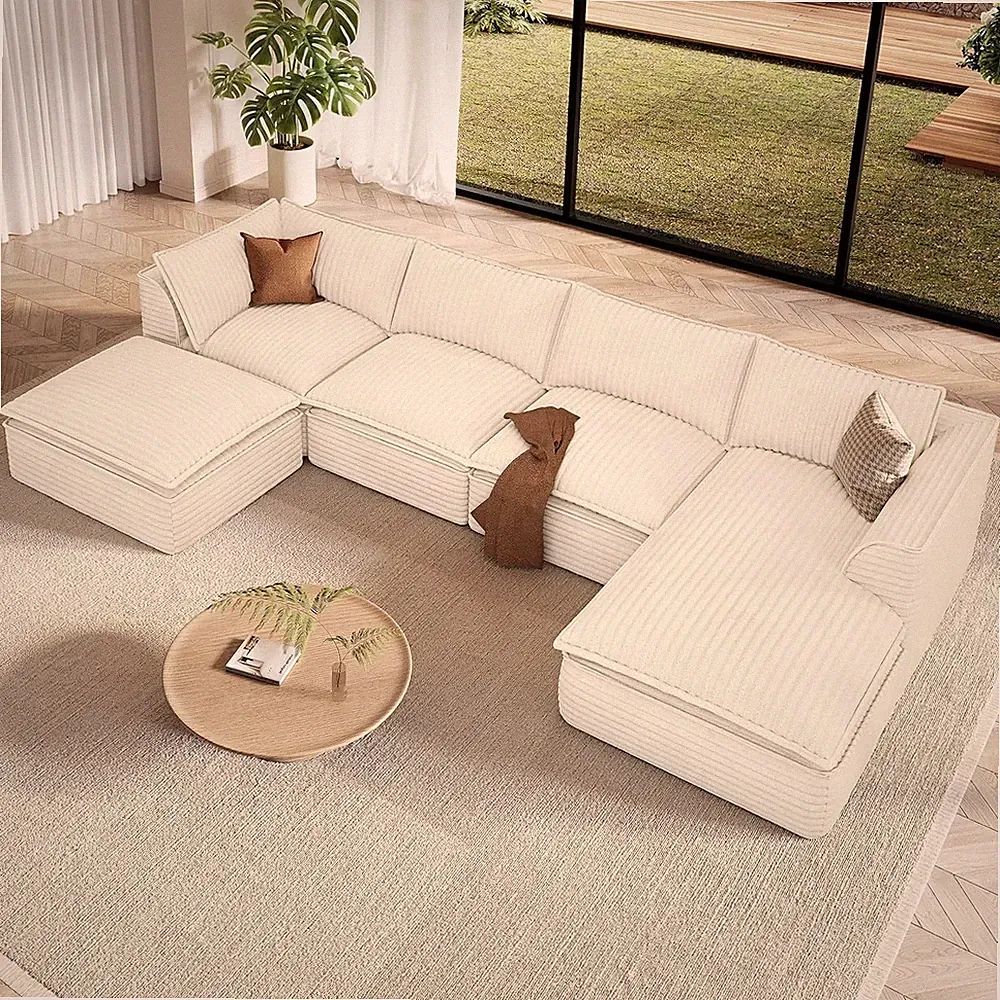 Vesgantti 141.7" U Shaped Sectional Boneless Couch 6 Seater Modular Sofa BEIGE