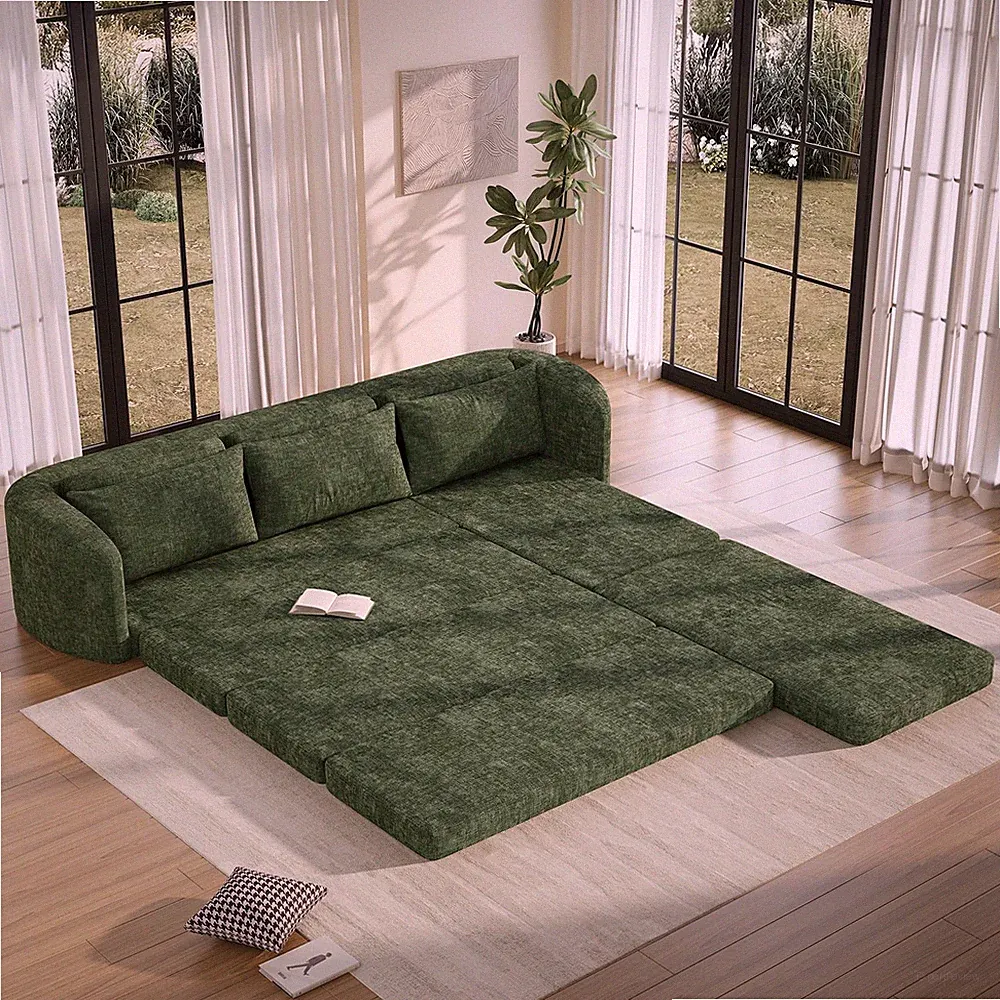 Vesgantti 6 in 1 Convertible Folding Sofa Bed, Futon Sectional Couch, Green