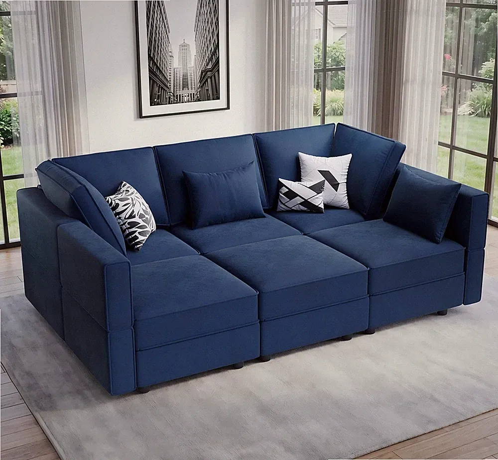 Vesgantti 92" 6 Seats Modular Sectional Sleeper Sofa with Storage, Blue