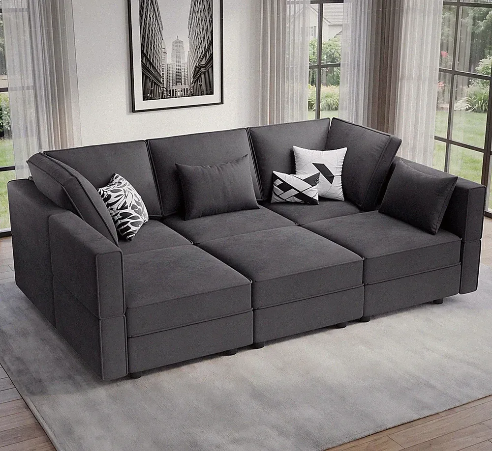 Vesgantti 92" 6 Seats Modular Sectional Sleeper Sofa with Storage, Gray