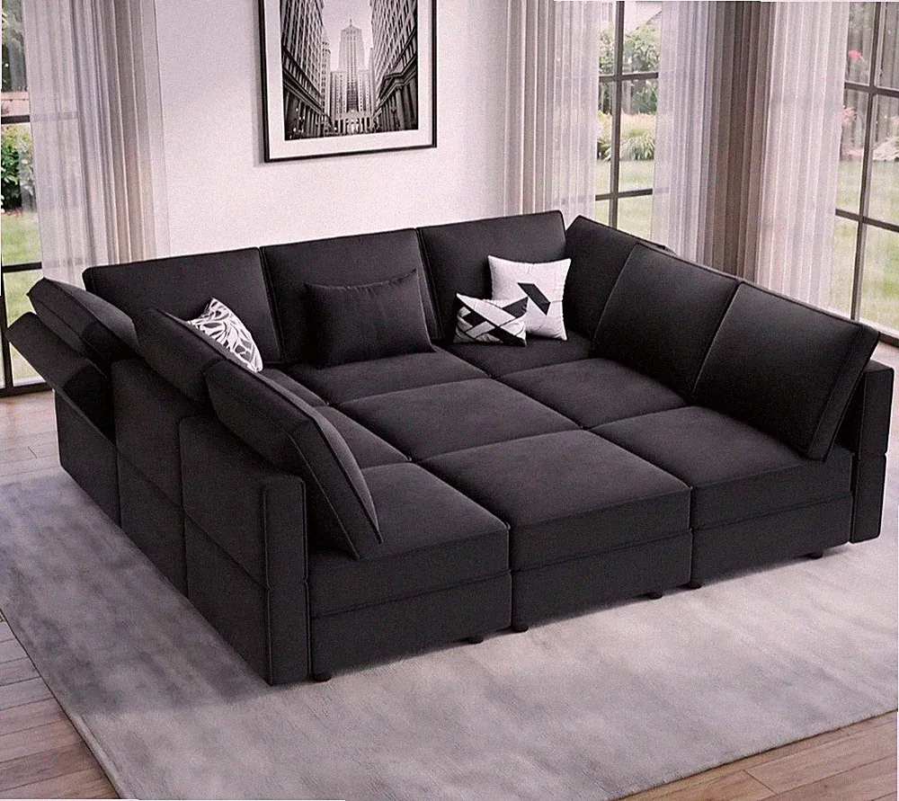 Vesgantti 92" 9 Seats Modular Sectional Sleeper Sofa with Storage, Black