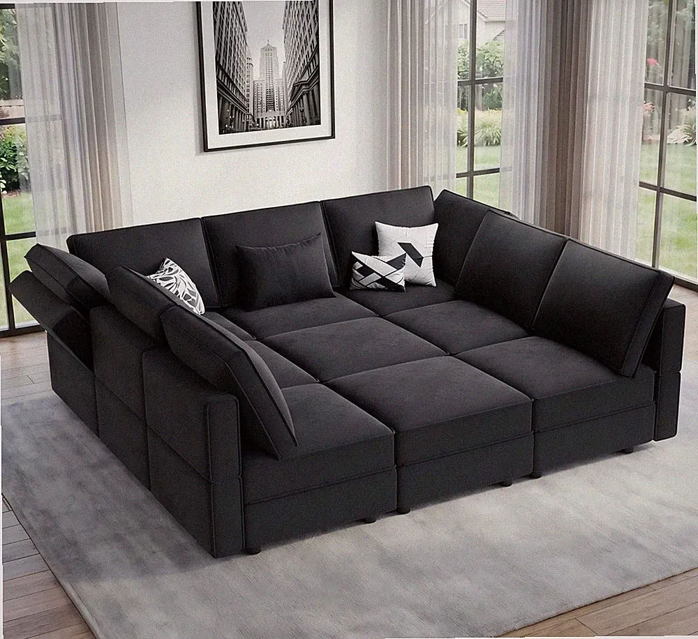 Vesgantti 92" 9 Seats Modular Sectional Sleeper Sofa with Storage, Black