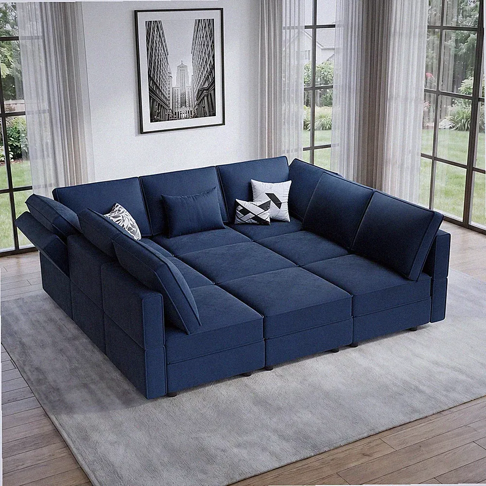 Vesgantti 92" 9 Seats Modular Sectional Sleeper Sofa with Storage, Blue
