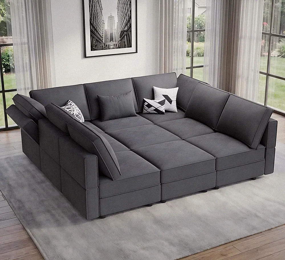 Vesgantti 92" 9 Seats Modular Sectional Sleeper Sofa with Storage, Gray