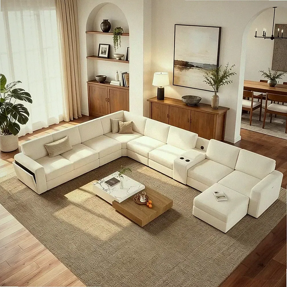 Vesgantti Modular 8-Seater Chenille L Shaped Sectional Sofa, Beige